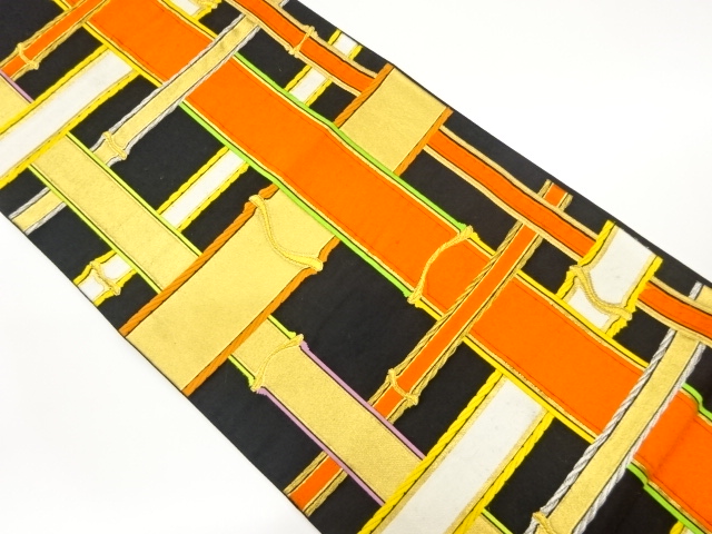 竹格子模様織出し袋帯